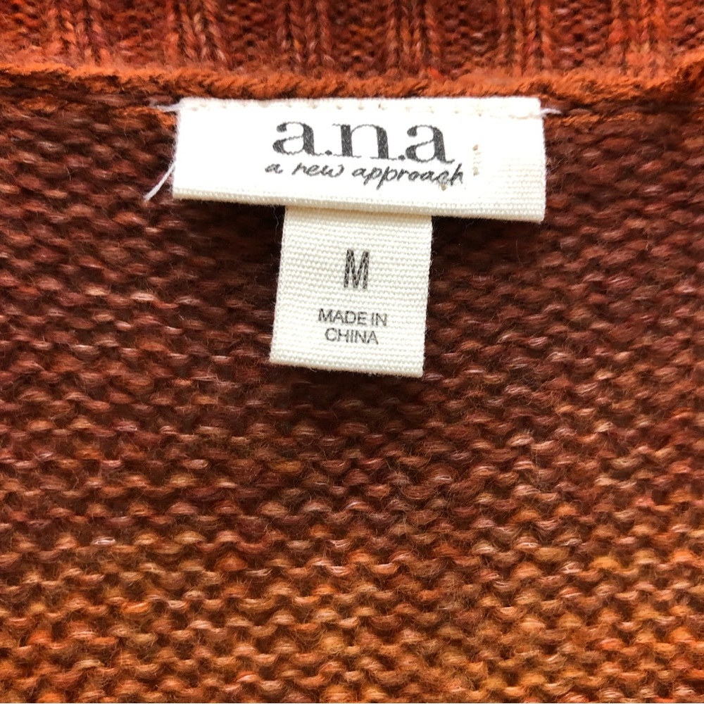 a.n.a Long Sleeve V-Neck Color Block Chain Knit Sweater Women's Size M O/Brown - Picture 6 of 7